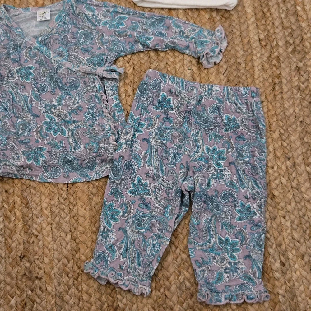 Baby Grey Kimono-Style 3-Piece Set Floral‎ Paisley  Layette Modal 9-12months EUC